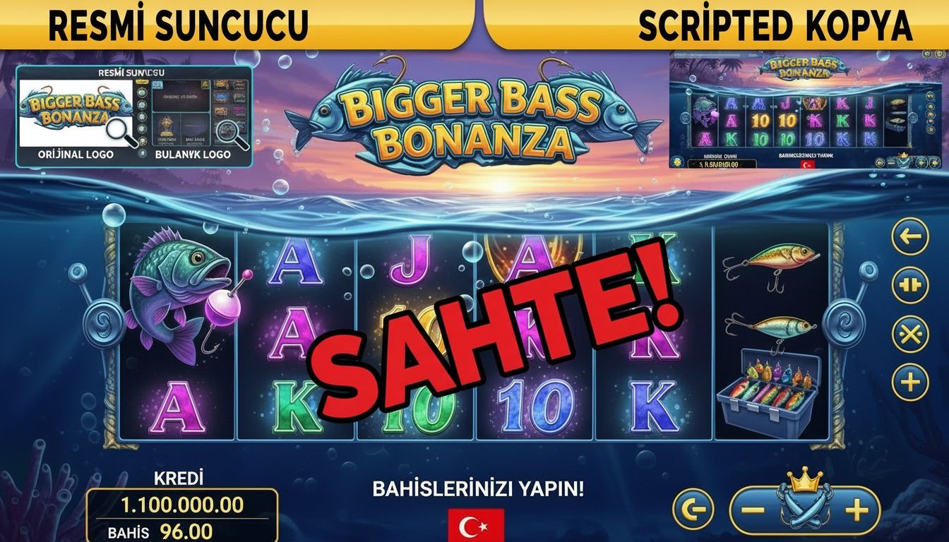 Sahte ve resmi Bigger Bass Bonanza sürümlerinin karşılaştırıldığı görsel